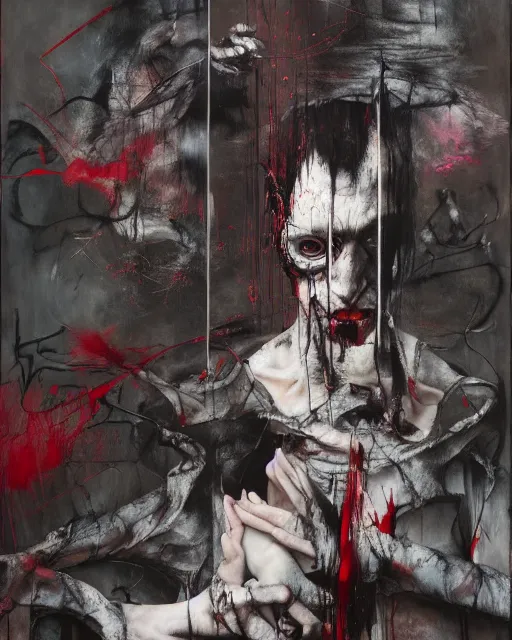 Image similar to the embodiment of dark surrealism, a brutalist designed, gothic, rich deep colours, charcoal, painted by francis bacon, adrian ghenie, james jean and petra cortright, part by gerhard richter, part by takato yamamoto. 8 k masterpiece.