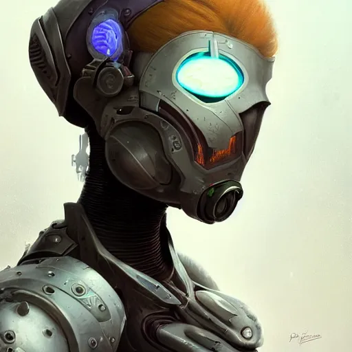 Prompt: portrait rough female cyborg, short white punk hair, wearing futuristic military body armor, art by pete mohrbacher and seb mckinnon and beksinski and josan gonzales, digital art, highly detailed, intricate, sci-fi, sharp focus, Trending on Artstation HQ, deviantart, unreal engine 5, 4K UHD image