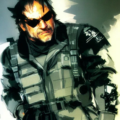 Image similar to beautiful videogame concept art of danny devito from metal gear solid, by yoji shinkawa