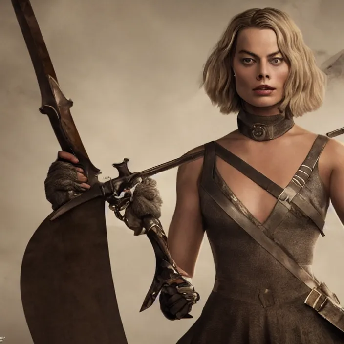 Prompt: margot robbie, sword in her hands. very coherent symmetrical artwork. cinematic, high detail, octane render, 8 k