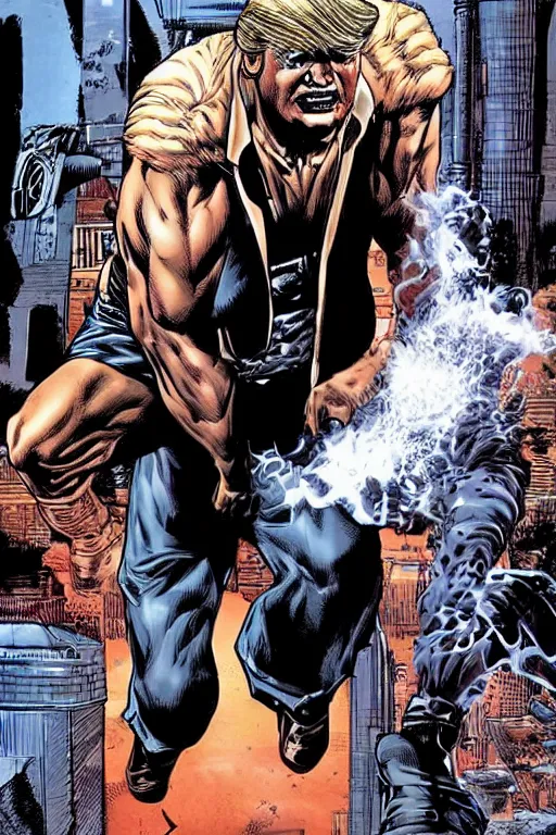 Image similar to character art by mike deodato, donald trump, absolute chad