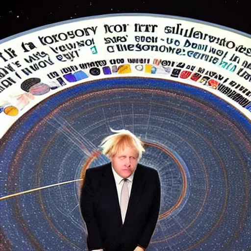 Image similar to And then i was on top of a giant record Trying to run from the needle's eye The universe turned inside out Boris Johnson stood idly by