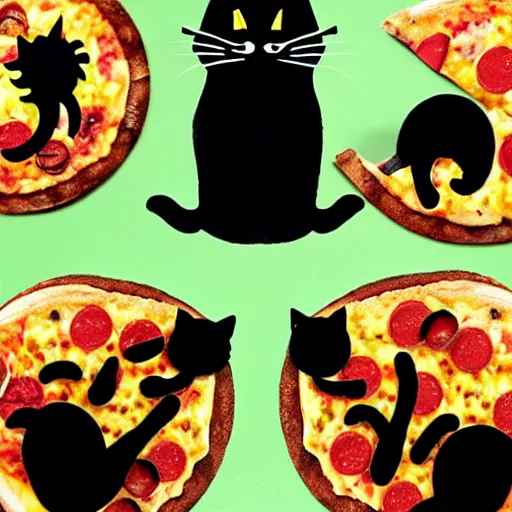 Prompt: a black cat in the style of a pizza