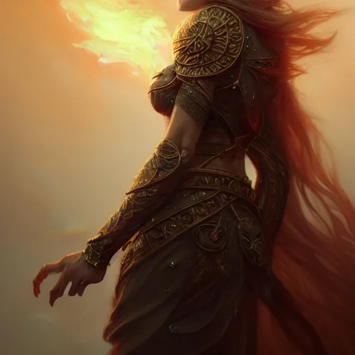 Image similar to Priestess, female, fantasy, flames, frost, dramatic, intricate, elegant, highly detailed, digital painting, artstation, concept art, smooth, sharp focus, illustration, octane render, art by Leesha Hannigan, Ross Tran, Thierry Doizon, Kai Carpenter, Ignacio Fernández Ríos