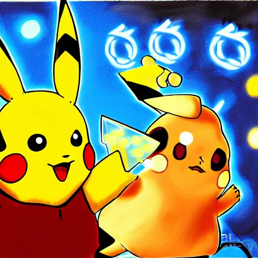 pikachu and red (pokemon and 1 more) drawn by donnpati