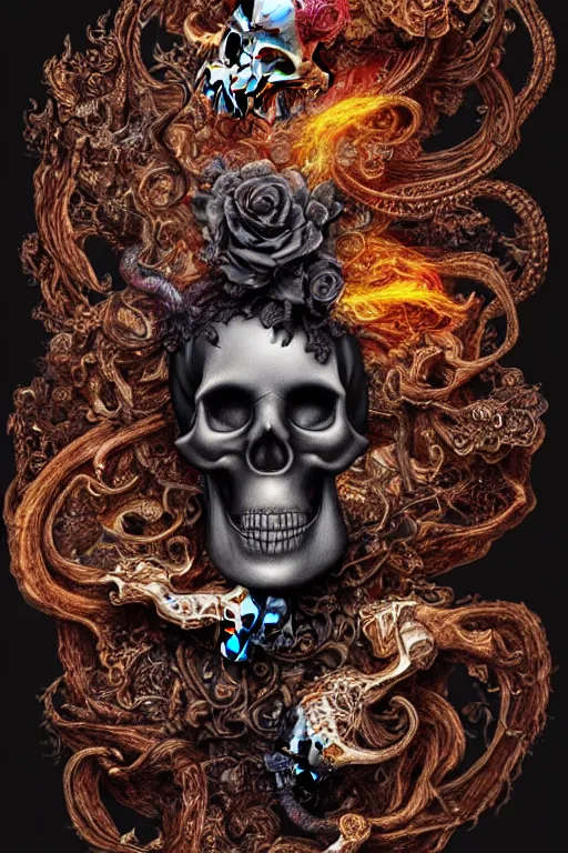 Image similar to magic smoke, black rose, skull grim reaper, kodachrome, 2 d, ray tracing global illumination, insanely detailed and intricate, hypermaximalist, elegant, ornate, hyper realistic, super detailed, by wangechi mutu