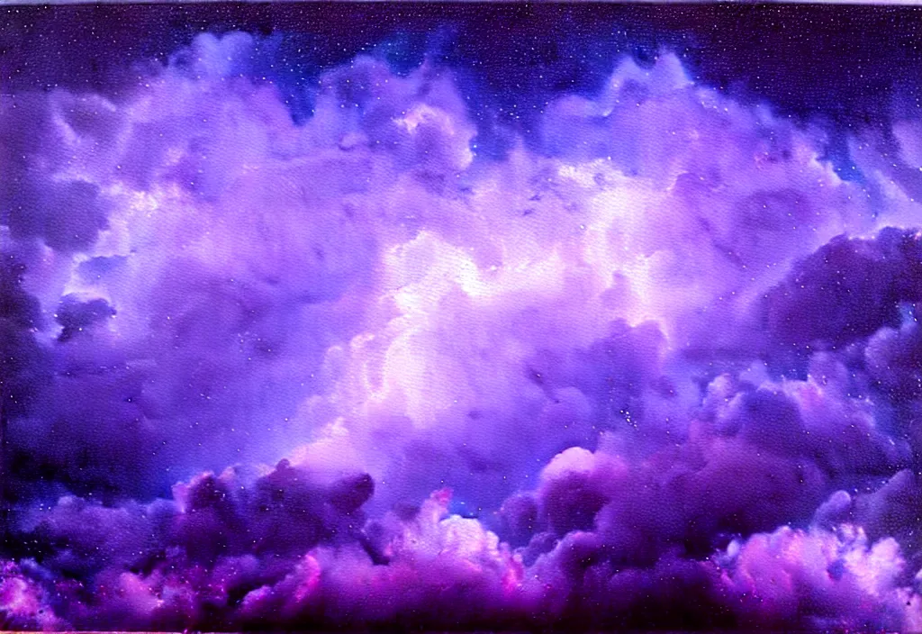 Image similar to purple color lighting storm with stormy sea close up of a pirate ship firing its cannons trippy nebula sky with dramatic clouds painting by Richard Prince Photorealism