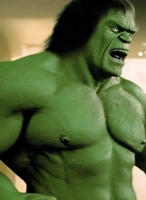 Image similar to film still of Jimmy Savile as Hulk in The Incredible Hulk, 4k