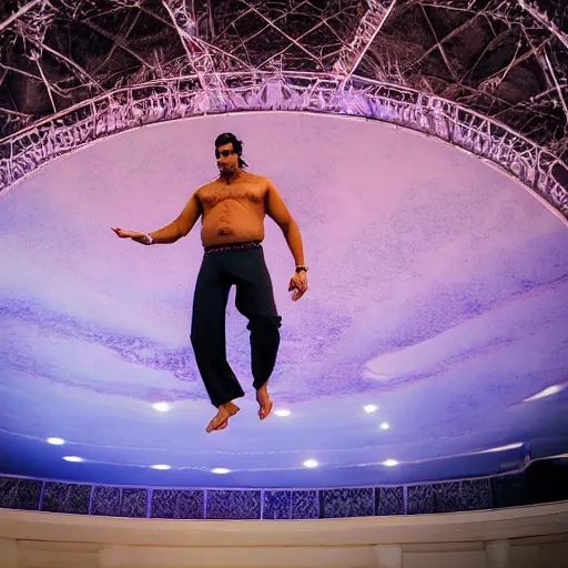 Image similar to the great khali floating in mid air like a magician, sony a 7 r realistic photography