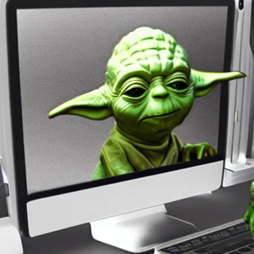 Image similar to yoda using computer