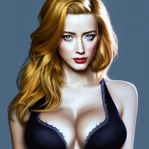 Prompt: photo of a gorgeous christina hendricks amber heard hybrid in the style of stefan kostic, realistic, professionally, professionally color graded, half body shot, victoria's secret, sharp focus, 8 k high definition, insanely detailed, intricate, elegant, art by stanley lau and artgerm