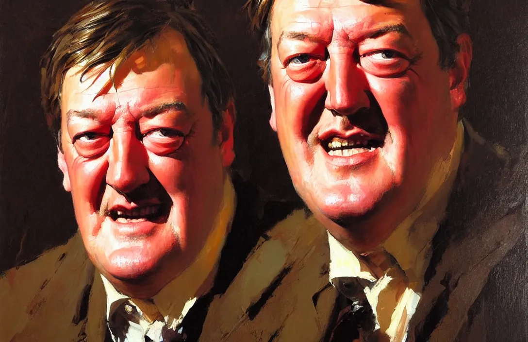 Image similar to portrait of stephen fry!!!!!!!!!!!!!!!!!!!!!!!!!!!, detailed face, detailed painting, epic lighting, by ilya repin, phil hale and kent williams