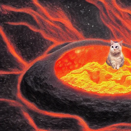 Prompt: A cat bathing in a pool of lava on the moon, digital art, 4k, detailed