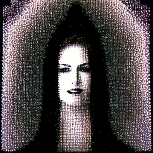 Image similar to vhs static overlay of marian apparition, vhs, 1 9 9 0, highly realistic, highly detailed, vhs noise static, black and white, vhs glitch