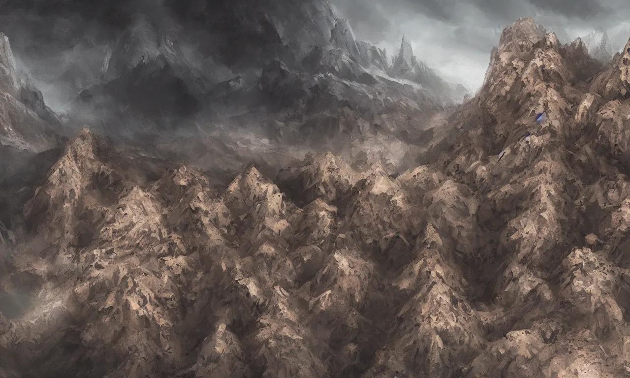 Image similar to a mountain with human shaped holes, concept art, horror, digital painting, oil painting, trending on artstation, 8k, dramatic composition, intricate details, sharp focus