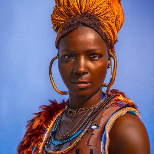 Image similar to a portait photo of Zulu princess, epic image, path tracing, complementary colours, high quality, 4k HDR, dramatic lighting, cinematic, highly detailed, high coherence, dedined face, anatomically correct, five fingers