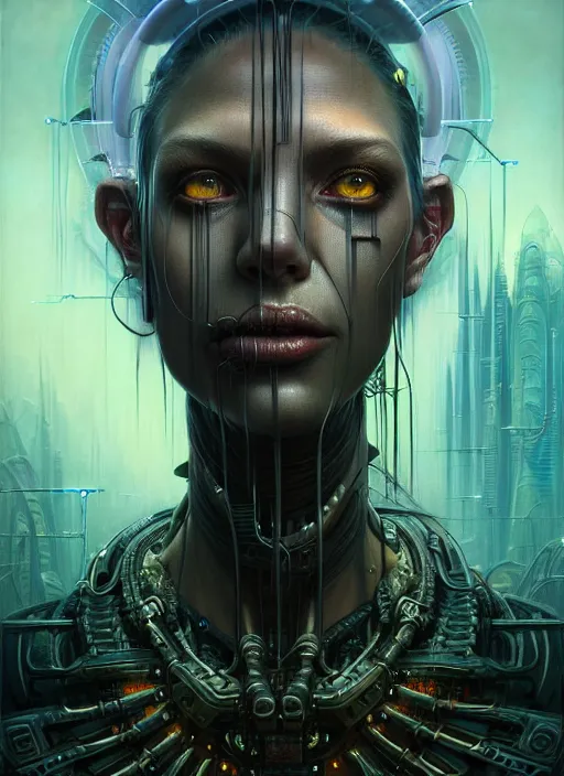 Image similar to portrait shot of a cyberpunk monster in a scenic dystopian environment, intricate, elegant, highly detailed, centered, digital painting, artstation, concept art, smooth, sharp focus, illustration, artgerm, tomasz alen kopera, peter mohrbacher, donato giancola, joseph christian leyendecker, wlop, boris vallejo