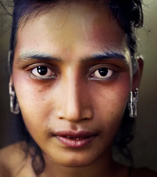 Prompt: vintage_closeup portrait_photo_of_a_stunningly beautiful_nepalese_woman with amazing shiny eyes, hyper detailed by Annie Leibovitz
