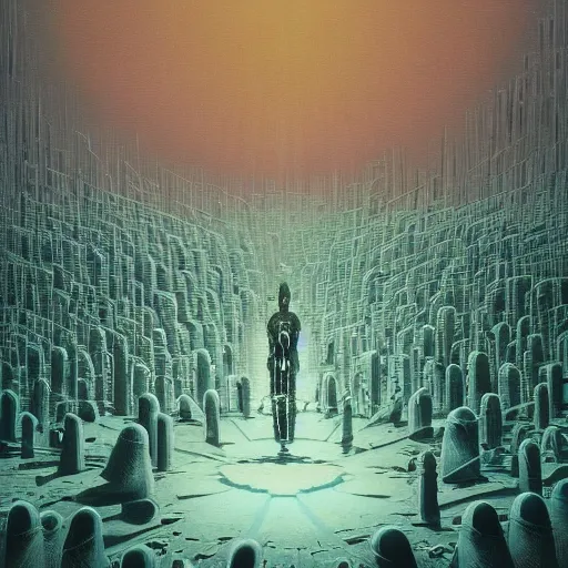 Image similar to the scene opens upon a bleeding android priest who is tending to his flock of children who are made of brilliant clear crystal, epic scope, cinematic, rule of thirds, hyperrealistic, 8 k, intricate detail, ultra detail, cyberpunk, superpop ultrabright, in the style of moebius, in the style of zdzisław beksinski.