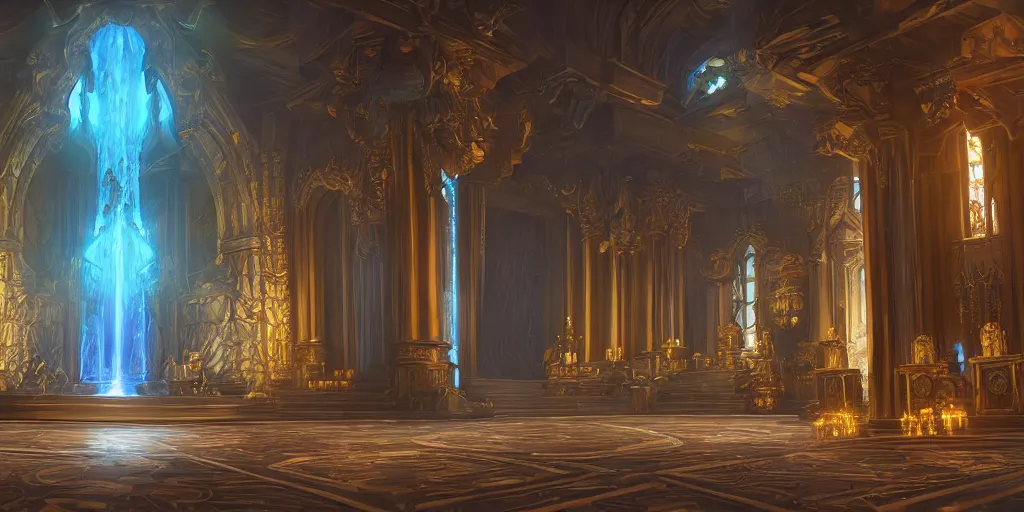 Image similar to a fantasy art of a grand throne room by Alayna Lemmer-Danner and Christine Holderby , unreal engine, god rays, ue5, concept art, wide angle, 4k hd wallpaper