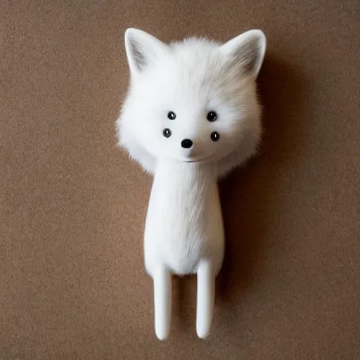 Image similar to medium - shot of a wooden handmade application simple doll of a white fox, highly detailed, sharp focus, promo photo, by shaun tan,