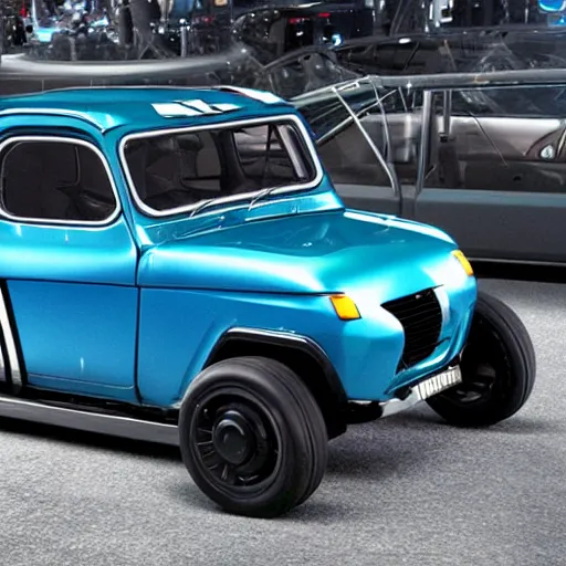 Prompt: epic Renault 4 cars in the Movie TRON (2010)