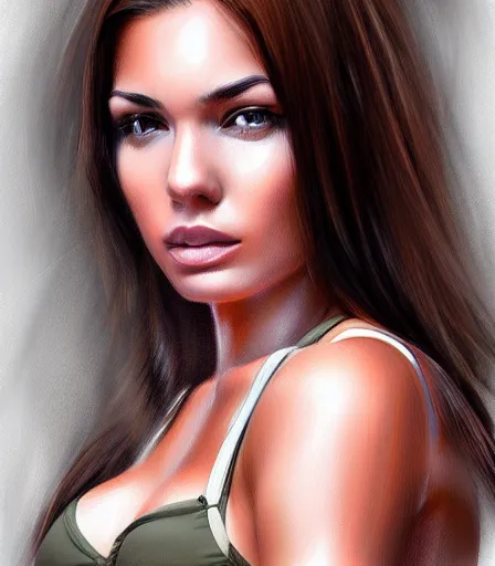 Image similar to beautiful brown haired female boxer digital portrait in the style of stanley artgerm
