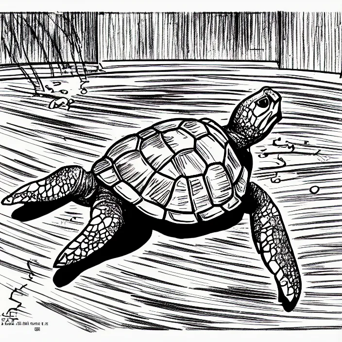 Image similar to a still frame from comic strip of a turtle running away 1 9 5 0, herluf bidstrup, new yorker illustration, monochrome contrast bw, lineart, manga, simplified