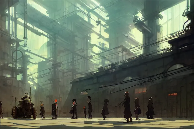 Prompt: dieselpunk, lots of pipes, monitors, machines, painted by greg rutkowski makoto shinkai takashi takeuchi studio ghibli, akihiko yoshida