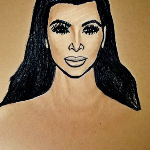 Image similar to Kim Kardashian poorly drawn in wax-crayon by a five-year old