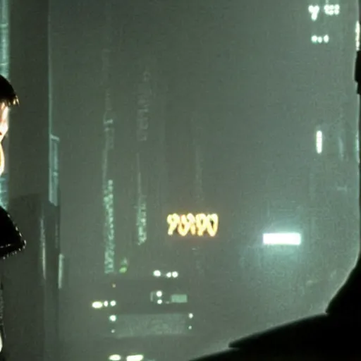 Prompt: film still blade runner with a man in a techwear outfit