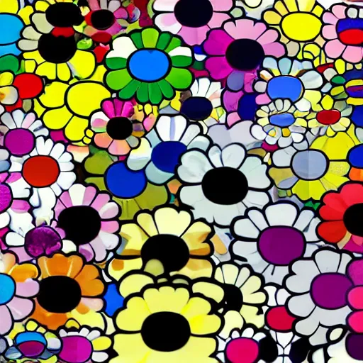 Image similar to silhouette of head exploding into flowers, bright colors, Takashi Murakami, Minimalist,