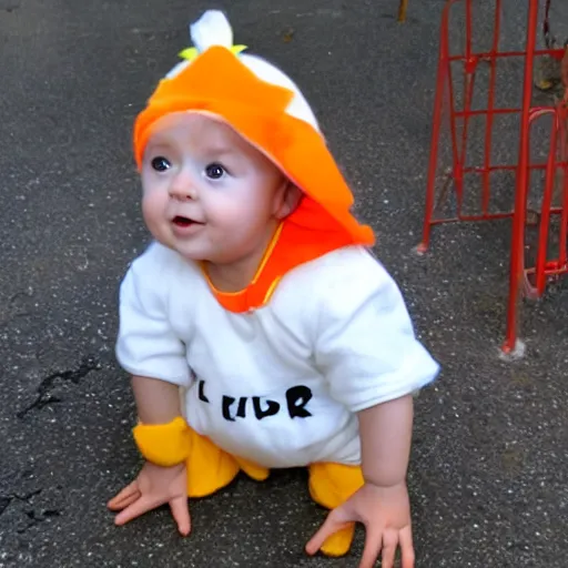 Image similar to cute baby chick dressed as an inmate