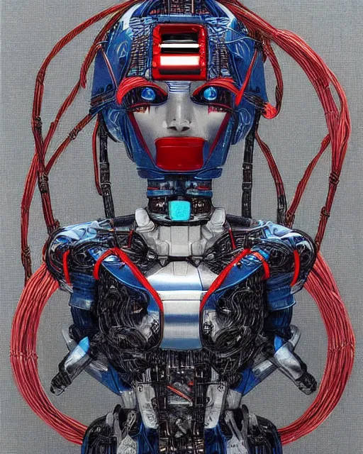 Image similar to Hiroshige portrait of a robot saint made of cables and robotic pod by artgerm