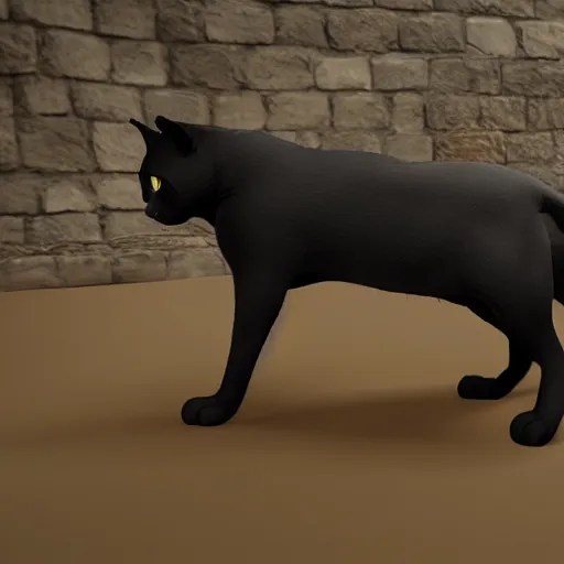 Image similar to a black strong muscular cat, unreal engine 5