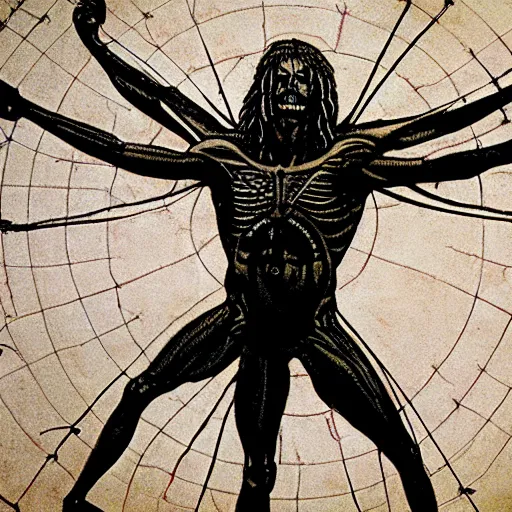 Prompt: vitruvian man of xenomorph, hr giger 4k