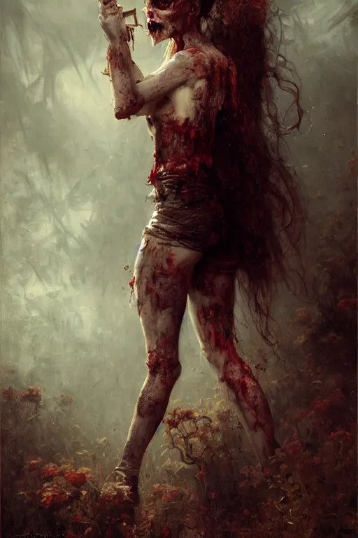 Image similar to a full body portrait of zombie girl wearing zombie clothes, high detail, cleary see face, by gaston bussiere, bayard wu, greg rutkowski, odd nerdrum, maxim verehin, dan dos santos, masterpiece, sharp focus, cinematic lightning