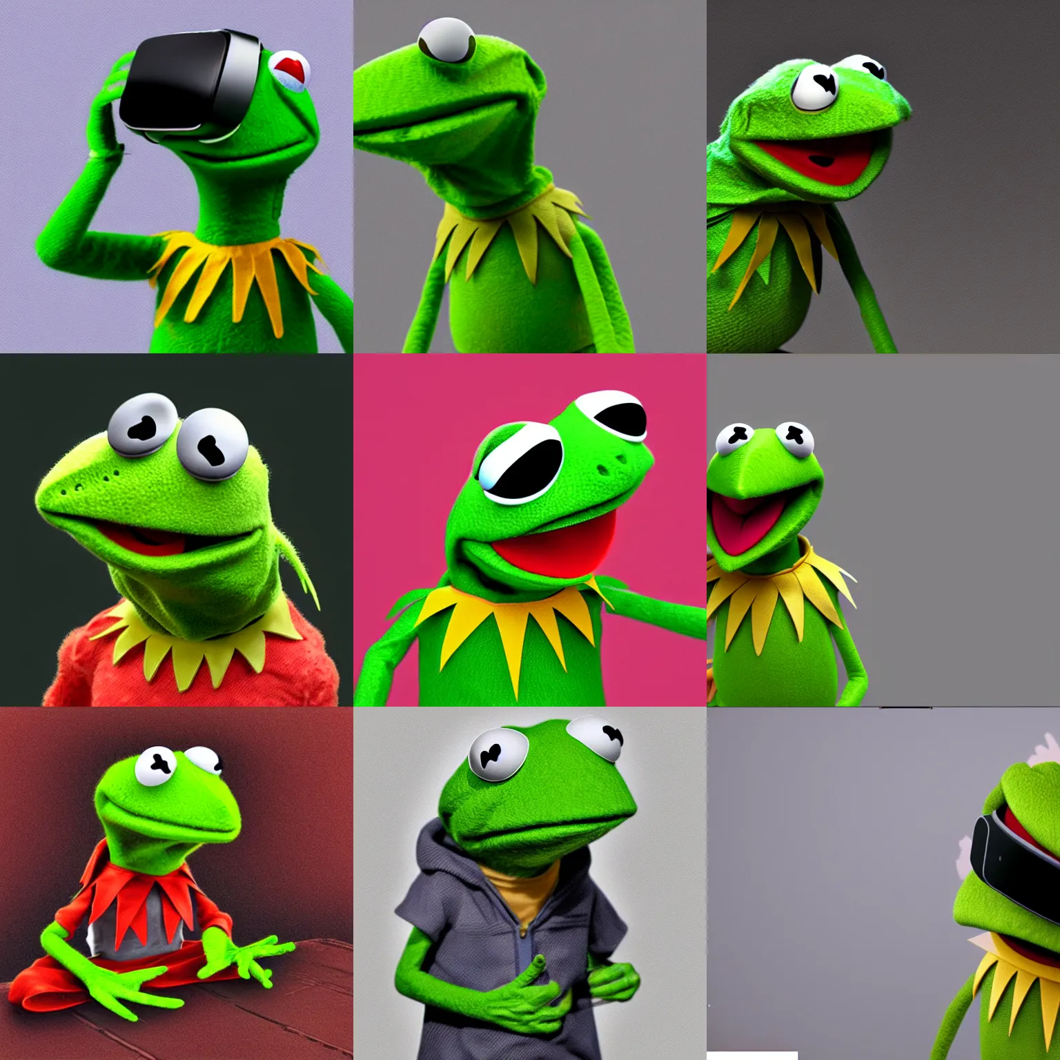Prompt: kermit the frog wearing a vr headset, digital art, photorealistic