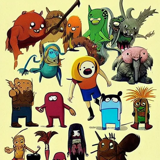 Image similar to “adventure time cartoon characters, by frank frazetta”