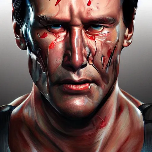 Image similar to an image of T-800 from Terminator and Keanu Reeves combined by Artgerm, digital art, artstation