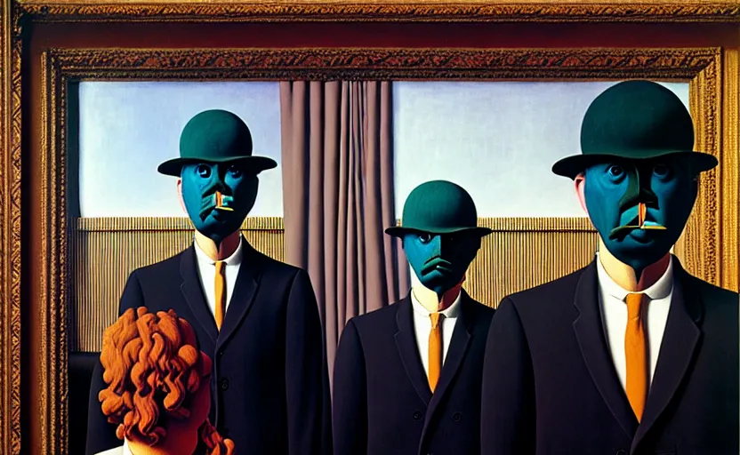 Image similar to the lovers by rene magritte, extremely intricate and detailed, painted by francis bacon, adrian ghenie, and james jean. 8 k cinematic lighting, hyper realism