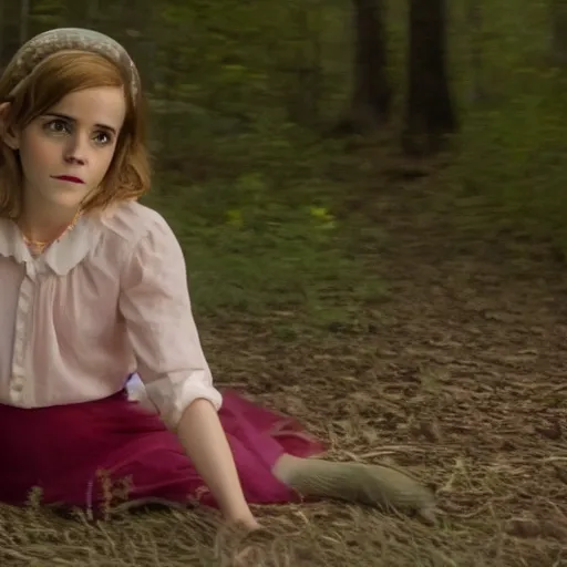 Image similar to a film still of Emma Watson as Beverly Marsh from It (2017 movie)