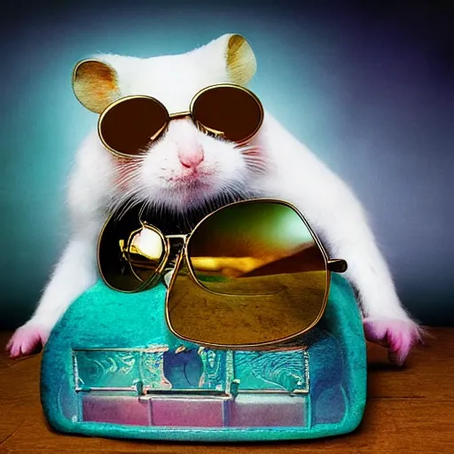 Prompt: goldhamster with sunglasses on drugs by andreas franke