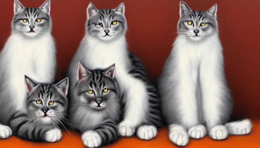 Image similar to artwork of really tall sitting cats by bob eggerton, thick brush, 4 k resolution