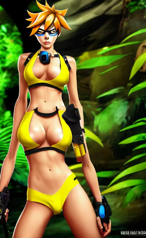 prompthunt: tracer game character, in yellow bikini thong yellow