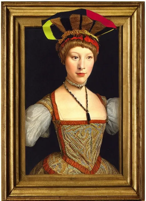 Image similar to portrait of young woman in renaissance dress and renaissance headdress, art by jean - michel folon