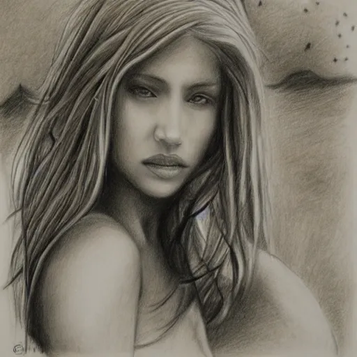 Image similar to belen esteban, pencil drawing