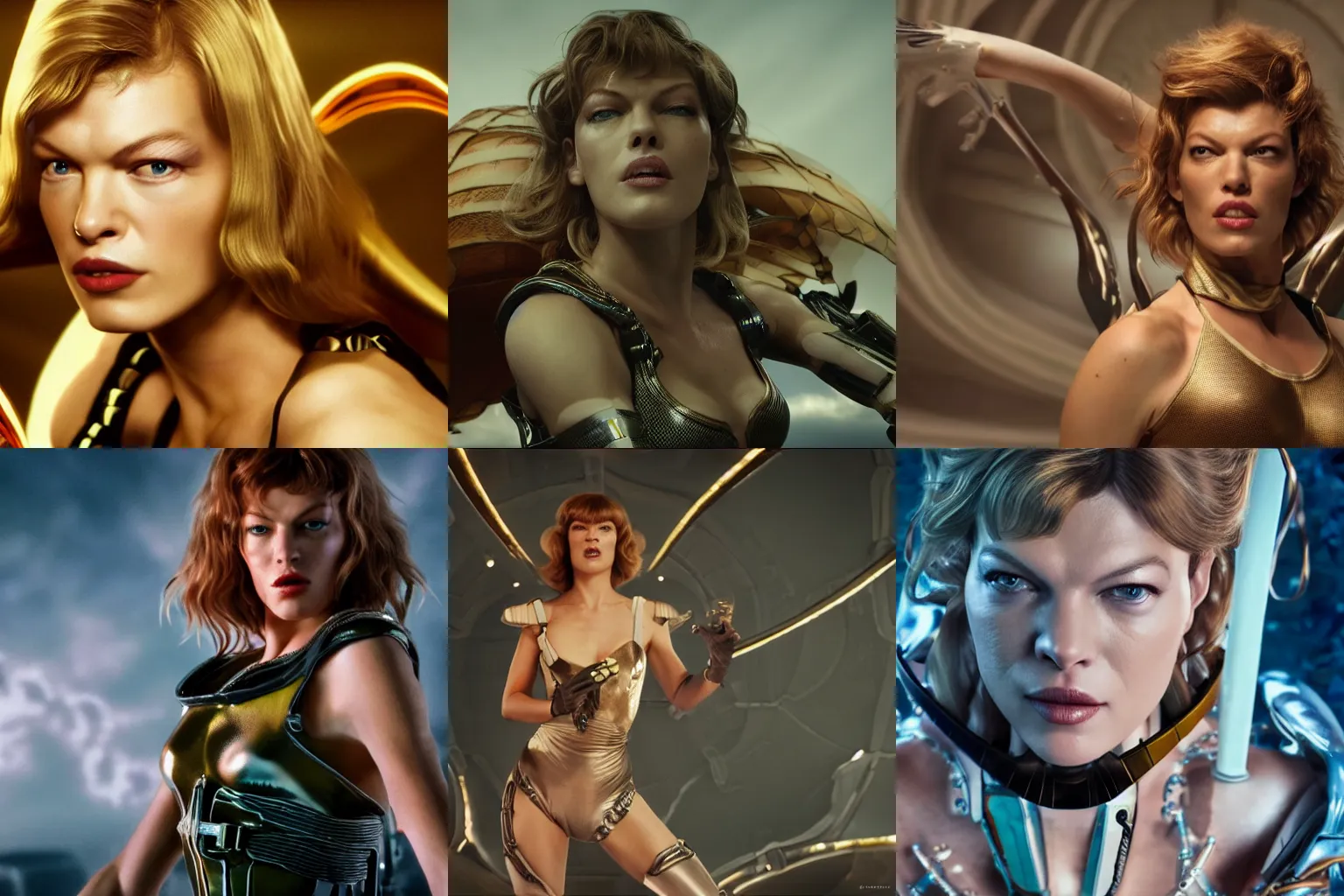 Prompt: a portrait of milla jovovich as barbarella, cinematic, in the style of kubrik, ridley scott, octane render 8 k