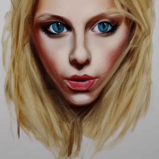 Image similar to portrait of blond girl with green eyes small lips who look like actor michael pitt illustration