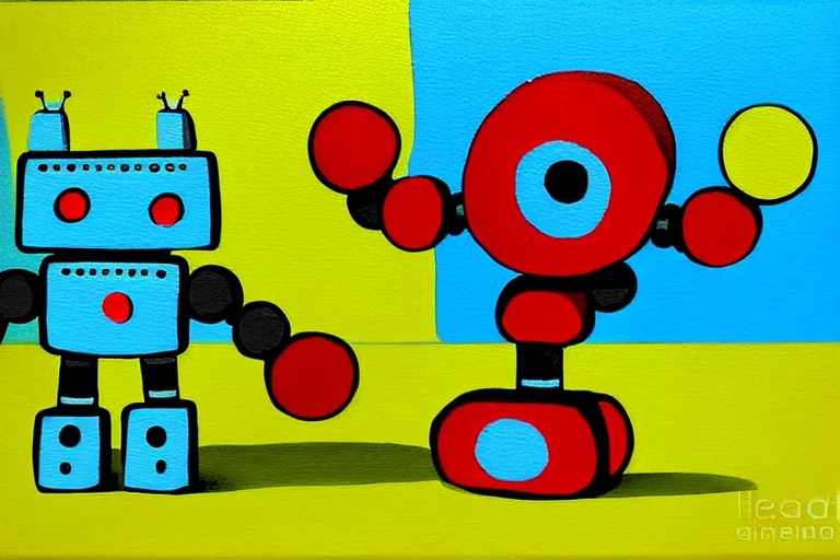 Image similar to a cute little robots painting by buckerminster fuler